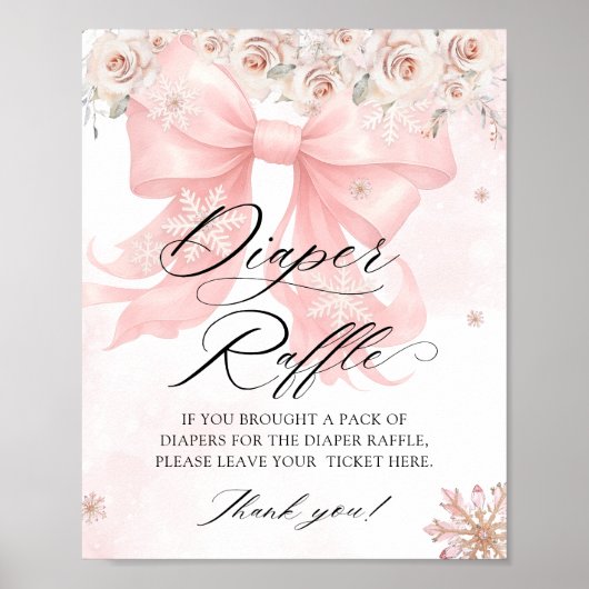 Roze Bow Winter Baby shower Luier Raffle Poster (Voorkant)