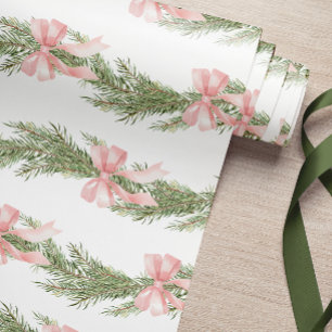 Roze Bow Winter Green Wrapping Paper Cadeaupapier