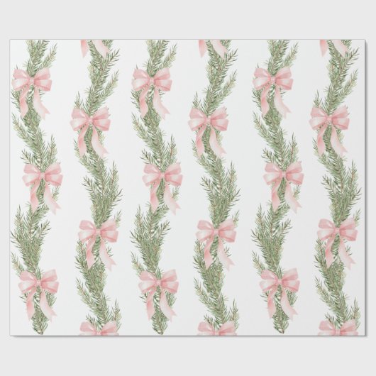 Roze Bow Winter Green Wrapping Paper Cadeaupapier (Vlak)