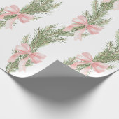 Roze Bow Winter Green Wrapping Paper Cadeaupapier (Hoek)
