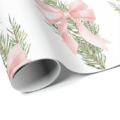 Roze Bow Winter Green Wrapping Paper Cadeaupapier (Rol Hoek)