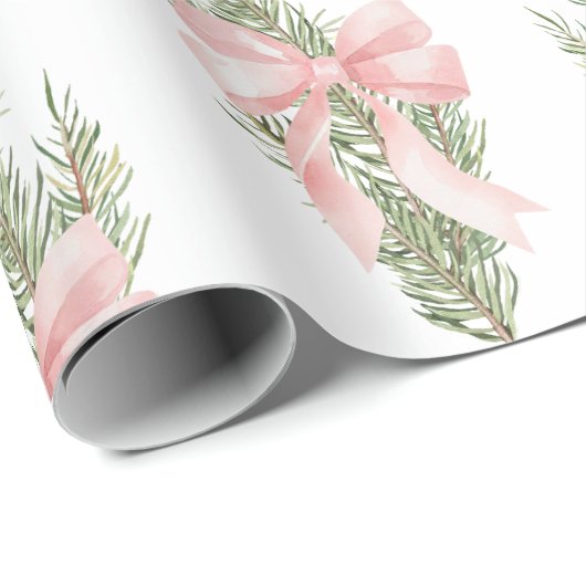 Roze Bow Winter Green Wrapping Paper Cadeaupapier (Rol Hoek)