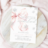 Roze Bow Winter Onederland Glitter 1e verjaardag Kaart
