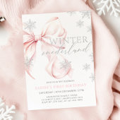 Roze Bow Winter Onederland Glitter 1e verjaardag Kaart