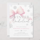 Roze Bow Winter Onederland Sneeuwvlok 1e verjaarda Kaart (Voorkant)