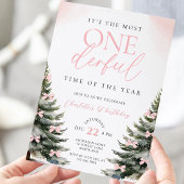 Roze Bow Winter Onerderland Meisje 1e verjaardag Kaart