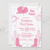 Roze Bow Yeehaw Disco Cowgirl Eerste Rodeo Verjaar Kaart (Voorkant)