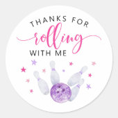Roze Bowling Kinderen Birthday Party Favor Ronde Sticker (Voorkant)