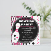 Roze Bowling Party Kaart (Staand voorkant)