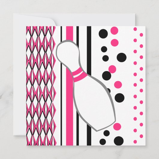 Roze Bowling Party Kaart (Achterkant)