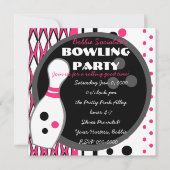 Roze Bowling Party Kaart (Voorkant)
