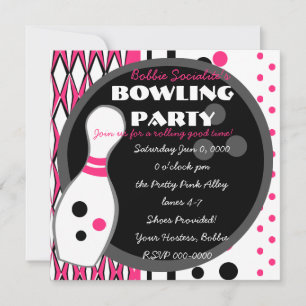 Roze Bowling Party Kaart