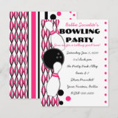 Roze Bowling Party Kaart (Voorkant / Achterkant)