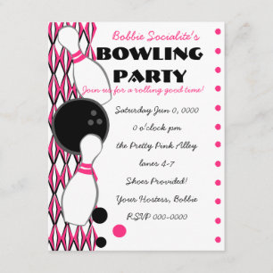 Roze Bowling Party Kaart