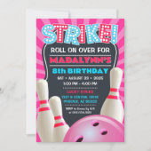 Roze Bowling Party Meisjes Verjaardag Kaart (Voorkant)