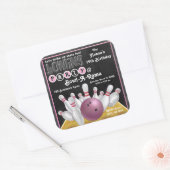 Roze Bowling Party nodigt ticker uit Vierkante Sticker (Envelop)