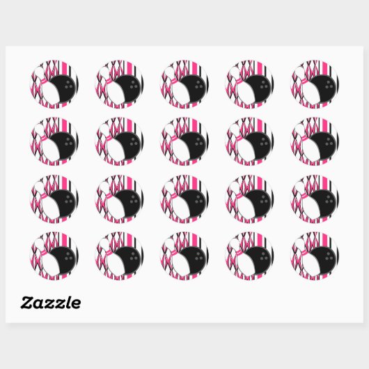 Roze Bowling Party Ronde Sticker (Vel)