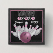 Roze Bowling Party Vierkante Button 5,1 Cm (Voorkant)