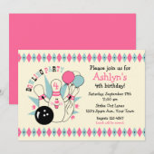 Roze Bowling Pin Birthday Kaart (Voorkant / Achterkant)