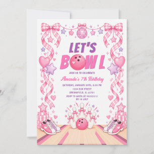 Roze Bowling Verjaardag Gingham Retro Kaart