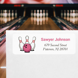 Roze Bowling Verjaardagsfeest Retouradres Etiket