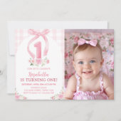 Roze Bows Coquette 1e Verjaardag uitnodiging (Voorkant)