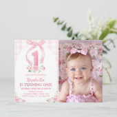 Roze Bows Coquette 1e Verjaardag uitnodiging (Staand voorkant)