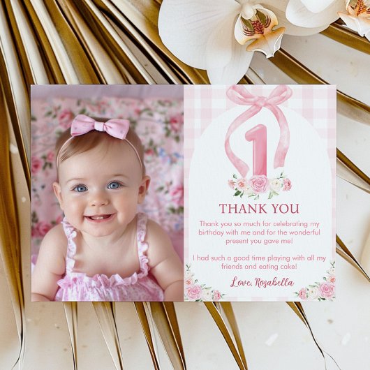 Roze Bows Coquette Verjaardag Dank u kaart