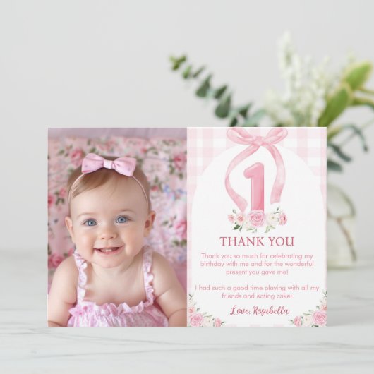 Roze Bows Coquette Verjaardag Dank u kaart (Staand voorkant)