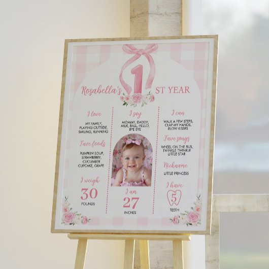 Roze Bows Coquette Verjaardag Milestone teken Poster