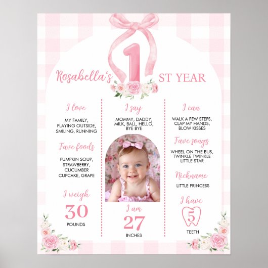 Roze Bows Coquette Verjaardag Milestone teken Poster (Voorkant)