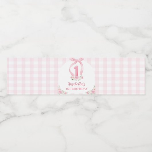 Roze Bows Coquette Verjaardag Waterfles Label Waterfles Etiket (Enkel label)