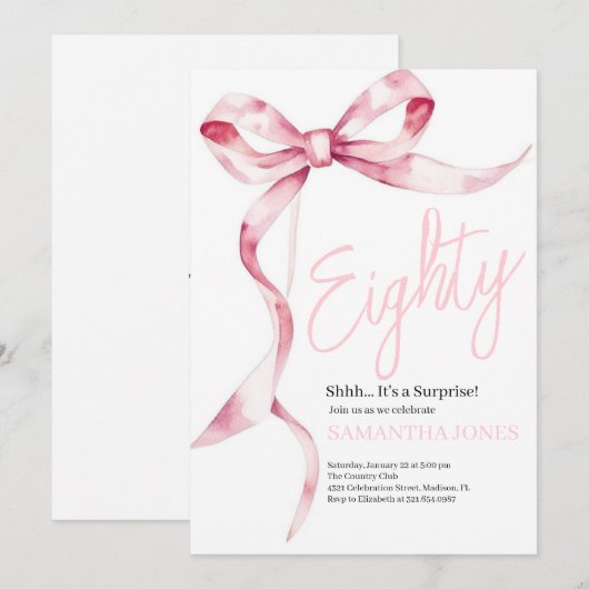 Roze Bows Modern 80 90ste verjaardag Kaart (Voorkant / Achterkant)