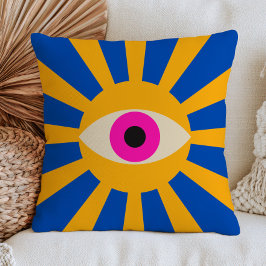 Roze Boze Oog Gele Zonnestralen Levendig Blauw Fun Kussen