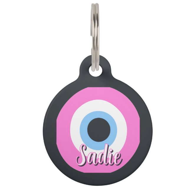 roze boze oog huisdierpenning (Voorkant)