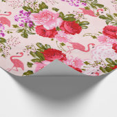 Roze boze rozen florale tropische flamingo cadeaupapier (Hoek)