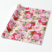Roze boze rozen florale tropische flamingo cadeaupapier (Uitgerold)