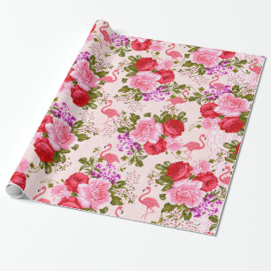 Roze boze rozen florale tropische flamingo cadeaupapier