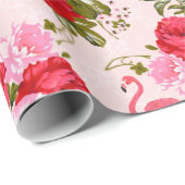 Roze boze rozen florale tropische flamingo cadeaupapier (Rol Hoek)