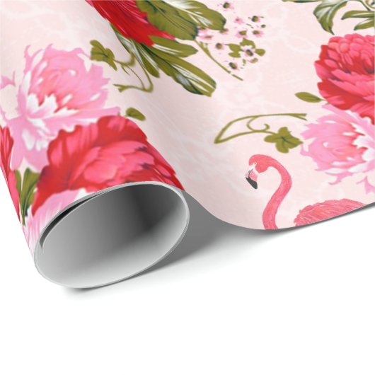 Roze boze rozen florale tropische flamingo cadeaupapier (Rol Hoek)