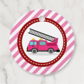 Roze brandweerauto, Birthday Baby shower Bedankjes Labels (Achterkant)