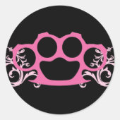 Roze brass Knuckles Ronde Sticker (Voorkant)