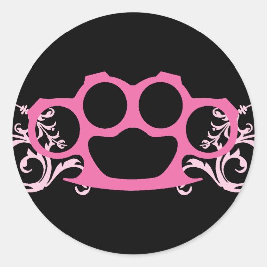 Roze brass Knuckles Ronde Sticker (Voorkant)