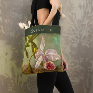 Roze Braziliaanse Cattelya Orchidee met Naam Monog Tote Bag