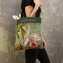 Roze Braziliaanse Cattelya Orchidee met Naam Monog Tote Bag