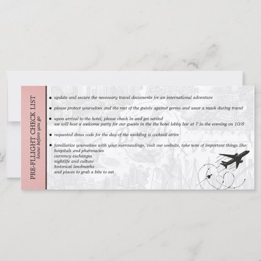 Roze Brazilië Bruiloft Boarding Pass uitnodiging (Achterkant)