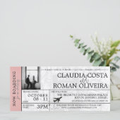 Roze Brazilië Bruiloft Boarding Pass uitnodiging (Staand voorkant)