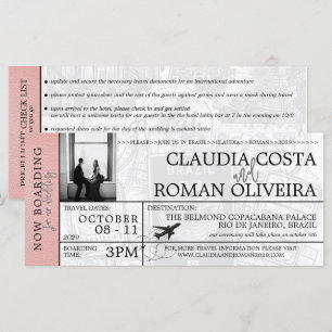 Roze Brazilië Bruiloft Boarding Pass uitnodiging