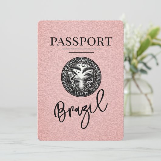 Roze Brazilië paspoort Bewaar de datum Save The Date (Staand voorkant)