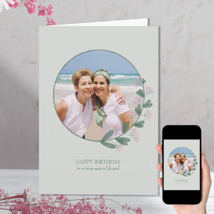 Roze breedbloem Foto Lijst Happy Birthday Card Kaart